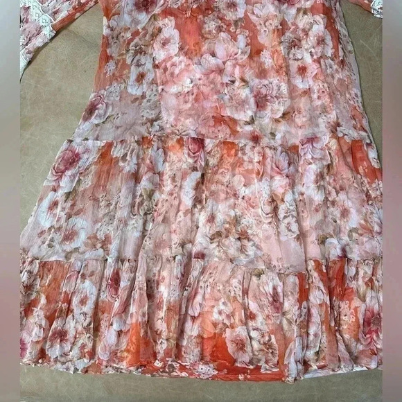 Johnny Was Yours Truly Silk Floral Mini Dress Lace Trim Sz Medium MSRP $410 - Picture 4 of 14